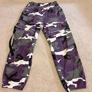 Cargo pants, purple and black
